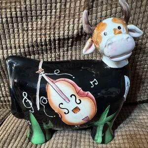 Musical Cow Figurine - Black and Brown